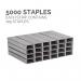 A photograph of Fellowes Staples Fellowes 26-6 Half Strip Staples x5000 32709J shows a pile of silver staples stacked neatly on top of each other. The staples are half stripped and appear to have a glossy finish. The label on the packaging is clearly visible.