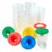 This photo showcases School Stationery Art Accessories Non Spill Water Pots With Lids, with a total of 30 pots in the pack. The pots are designed to prevent spills and have lids for easy storage. They are perfect for organizing art supplies and keeping them neat and tidy.