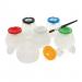 This photo features a pack of six extra safe non-spill pots filled with various school stationery art accessories. The pots are colorful and neatly organized, perfect for any art project.