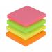 The photo shows a colorful pack of school stationery post it notes. The notes are square shaped and measure 75x75mm each. They come in a neon color assortment, with 12 notes in total. The notes are stacked neatly on top of each other, with the brand name visible on the packaging.
