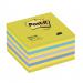 The photo shows a stack of bright neon blue Post-it Notes in a 76x76mm cube, labeled as School Stationery. These sticky notes are perfect for keeping organized in the classroom or office.