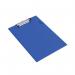 The photo shows a blue Rapesco Standard Clipboard, with Rapesco Clipboards written on the top. The clipboard is foolscap size and has a smooth surface, ready to hold important papers in place.