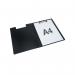 This image features a pack of 4 Rapesco Germ-Savvy Antibacterial Clipboards in A4 size with a sleek black design. The clipboards are visible, showcasing the antibacterial properties and branding of the Rapesco company.