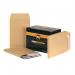 This photograph shows a stack of 100 New Guardian C4 envelopes with a gusset feature. Each envelope is made of 130gsm manilla paper and has the brands logo imprinted on the corner. The envelopes have a professional and sturdy appearance, ready to securely hold and protect important documents.