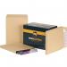 This picture shows a pack of 100 New Guardian Gusset Envelopes with PSeal, measuring 381x254x25mm in Manilla color. The envelopes have a gusseted design and a secure seal, perfect for mailing important documents.