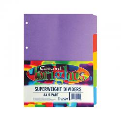 Cheap Stationery Supply of Concord Divider 5-Part A4 Heavyweight 270gsm Bright Assorted 52599/525 JT52599 Office Statationery
