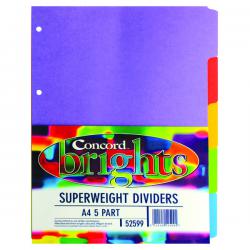 Cheap Stationery Supply of Concord Divider 5-Part A4 Heavyweight 270gsm Bright Assorted 52599/525 JT52599 Office Statationery