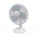 This photograph features a sleek white Q-Connect 12 inch/305mm desk fan with the brand name clearly displayed. Its compact size and modern design make it a practical and stylish addition to any workspace. The blades are in motion, creating a refreshing breeze.