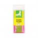 A photo of Q-Connect Post-it & Re-Move Products Quick Notes in neon colors shows three packs of sticky notes, each measuring 38 x 51mm. The bright colors make them noticeable and easy to find, aiding in organization and productivity.