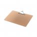 This photo showcases two Q-Connect clipboards, one made of masonite material and the other in A3 size. Both clipboards have the Q-Connect logo in the top left corner and are sitting on a plain white background. The masonite clipboard has a smooth brown finish while the A3 clipboard has a light grey finish. Both clipboards have a silver clip at the top holding papers securely in place.