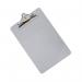 In the image, there are multiple Q-Connect clipboards with metal construction and a grey color. They are in the foolscap size and are displayed in a neat and organized manner. The clipboards have a sleek design with smooth edges and a sturdy clip at the top. They are ready to be used for any task at hand.