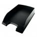 In the photo, the Leitz Letter Trays Standard Letter Tray A4 + Black are neatly stacked on top of each other. The trays have a sleek, black design and are designed to fit standard A4-sized papers. They are labeled with the Leitz logo and have a smooth, glossy finish.