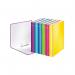 This photograph shows a pack of 10 Leitz Wow 2 D-Ring Binders from ACCO Brands. The binders are 25mm in size and designed for A4 paper. They come in assorted colors and have a modern, stylish look. The binders have a sturdy 2-ring design and a smooth, glossy finish. Perfect for organizing and storing important documents.