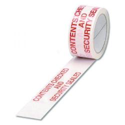 Cheap Stationery Supply of Polypropylene Tape Printed Contents Checked 50mmx66m (Pack of 6)White Red PPPS-SECURITY Office Statationery