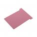 A pack of 100 pink Nobo T-cards in size 3, measuring 80 x 120mm. They are rectangular with a smooth surface and have a slot cut at the top for easy insertion onto a T-card panel. These cards are ideal for organizing and categorizing information in an office or educational setting.