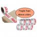 Fragile White & Red Packaging Tape Rolls 50mmx66m NWT762