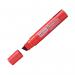 The picture shows a pack of 6 Pentel N50XL Chisel Tip Permanent Markers in the color red. The markers have a sleek design and a visible ink window, with the Pentel logo printed on the barrel. The chisel tip allows for both fine and broad lines, and the markers are visibly high quality.