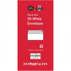 Cheap Stationery Supply of Postpak DL Peel and Seal White 80gsm 10 Packs of 50 Envelopes 9730878 POF27426 Office Statationery