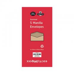 Cheap Stationery Supply of Postpak DL Gummed Manilla 70gsm 5 Packs of 20 Envelopes 9731634 POF27432 Office Statationery