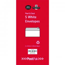 Cheap Stationery Supply of Postpak DL Peel and Seal White 80gsm 5 Packs of 50 Envelopes 9731926 POF27433 Office Statationery