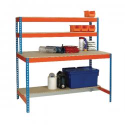 Cheap Stationery Supply of Blue and Orange Workbench With Upper and Lower Shelves 1500x750mm 375521 SBY21159 Office Statationery
