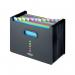 This photograph shows a Snopake Expanding file, specifically the Eligo Desk Expander in black. It has 13 parts and is in a landscape orientation.