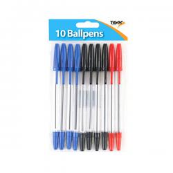 Cheap Stationery Supply of Tiger Ballpoint Pens Black Blue and Red 12x10 (Pack of 120) 302011 TGR02011 Office Statationery