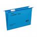 A pack of 25 blue suspension files, measuring 15mm, featuring the Crystalfile Suspension Filing system by Rexel. The files are neatly arranged and ready to be used for organizing important documents.