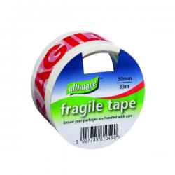 Cheap Stationery Supply of Fragile Tape 50mmx33m 1 Roll Ultra Red/White (Pack of 6) FRAG-5033-UL1 ULT80919 Office Statationery