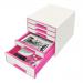 Leitz WOW CUBE Drawer Cabinet, 5 drawers (1 big and 4 small). A4 Maxi. White/pink