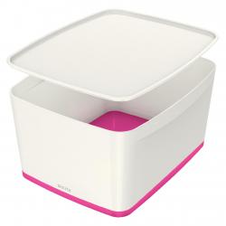 Cheap Stationery Supply of Leitz MyBox WOW Large with lid, Storage Box 18 litre, W 318 x H 198 x D 385 mm. White/pink - Outer carton of 4 Office Statationery